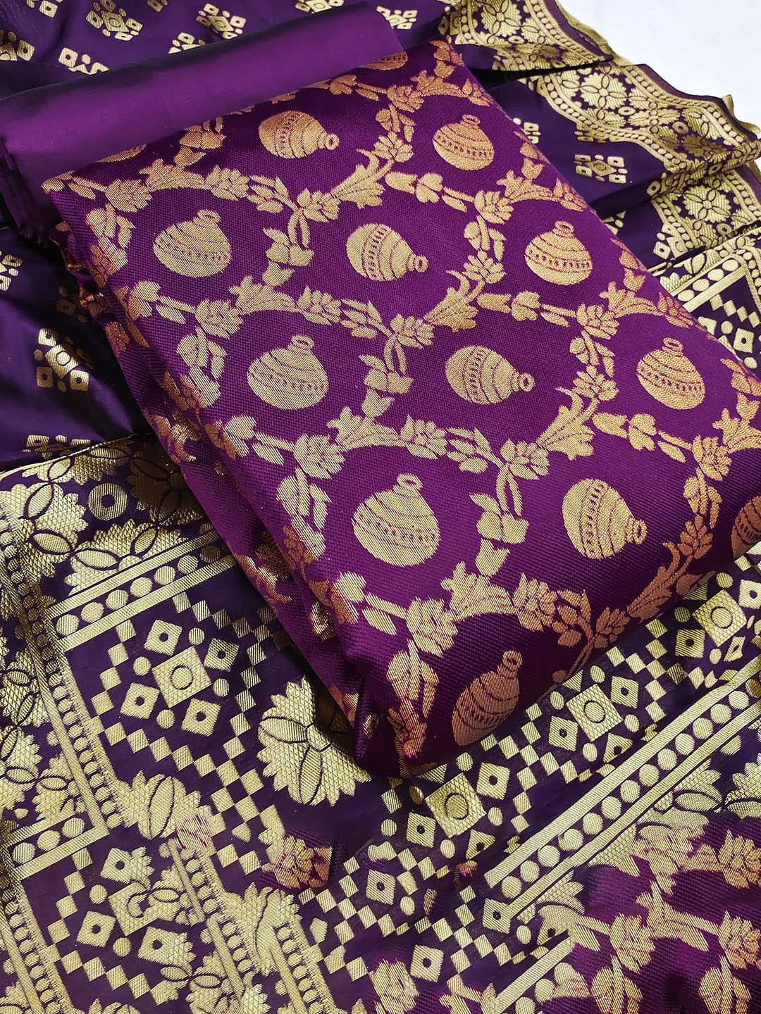 

KALINI Unstitched Dress Material, Purple