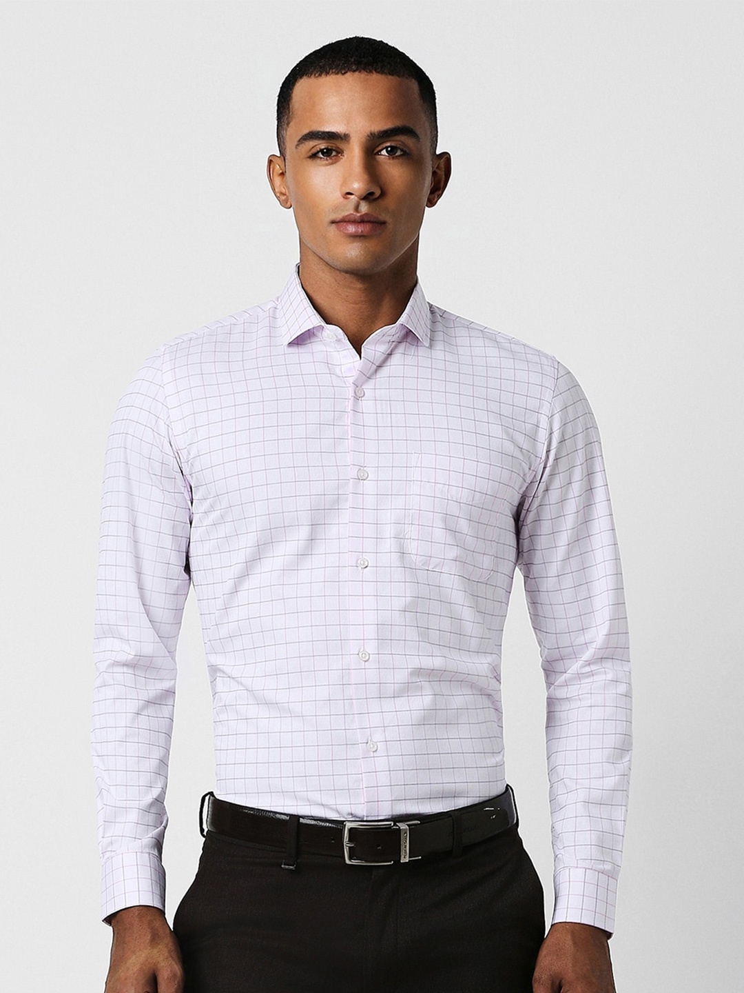 

Peter England Slim Fit Checked Spread Collar Long Sleeves Cotton Formal Shirt, White