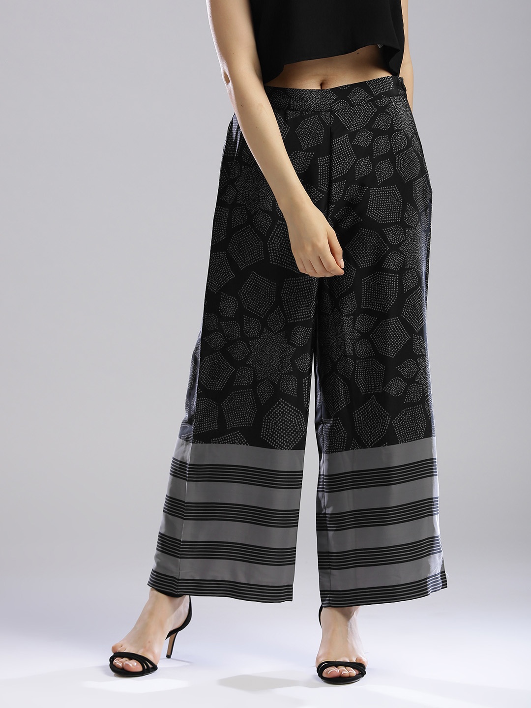 

WISHFUL by W Women Charcoal Grey Printed WISHFUL by Wide Leg Palazzos