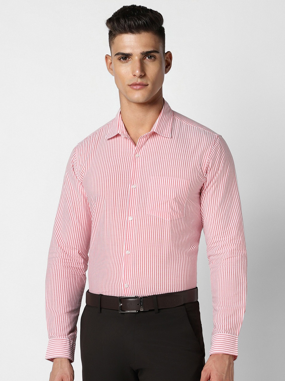 

Peter England Opaque Striped Cotton Formal Shirt, Pink