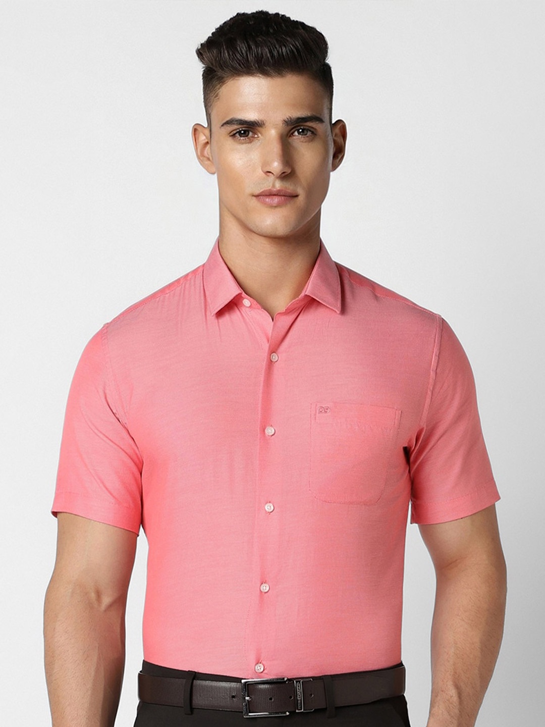 

Peter England Spread Collar Short Sleeves Cotton Formal Shirt, Pink