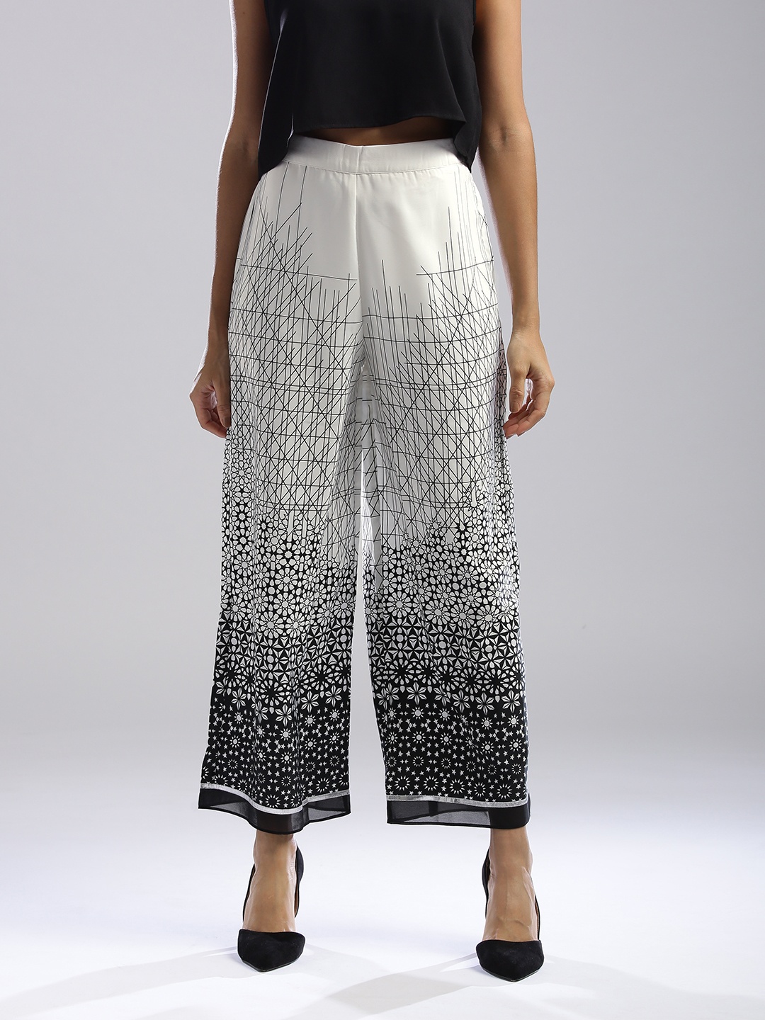 

WISHFUL by W Women WISHFUL by White & Black Printed Straight Palazzos