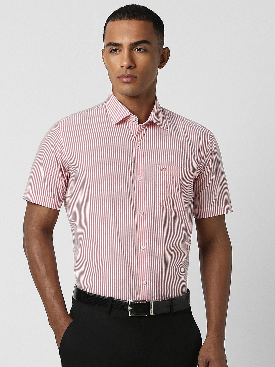 

Peter England Opaque Striped Cotton Formal Shirt, Pink