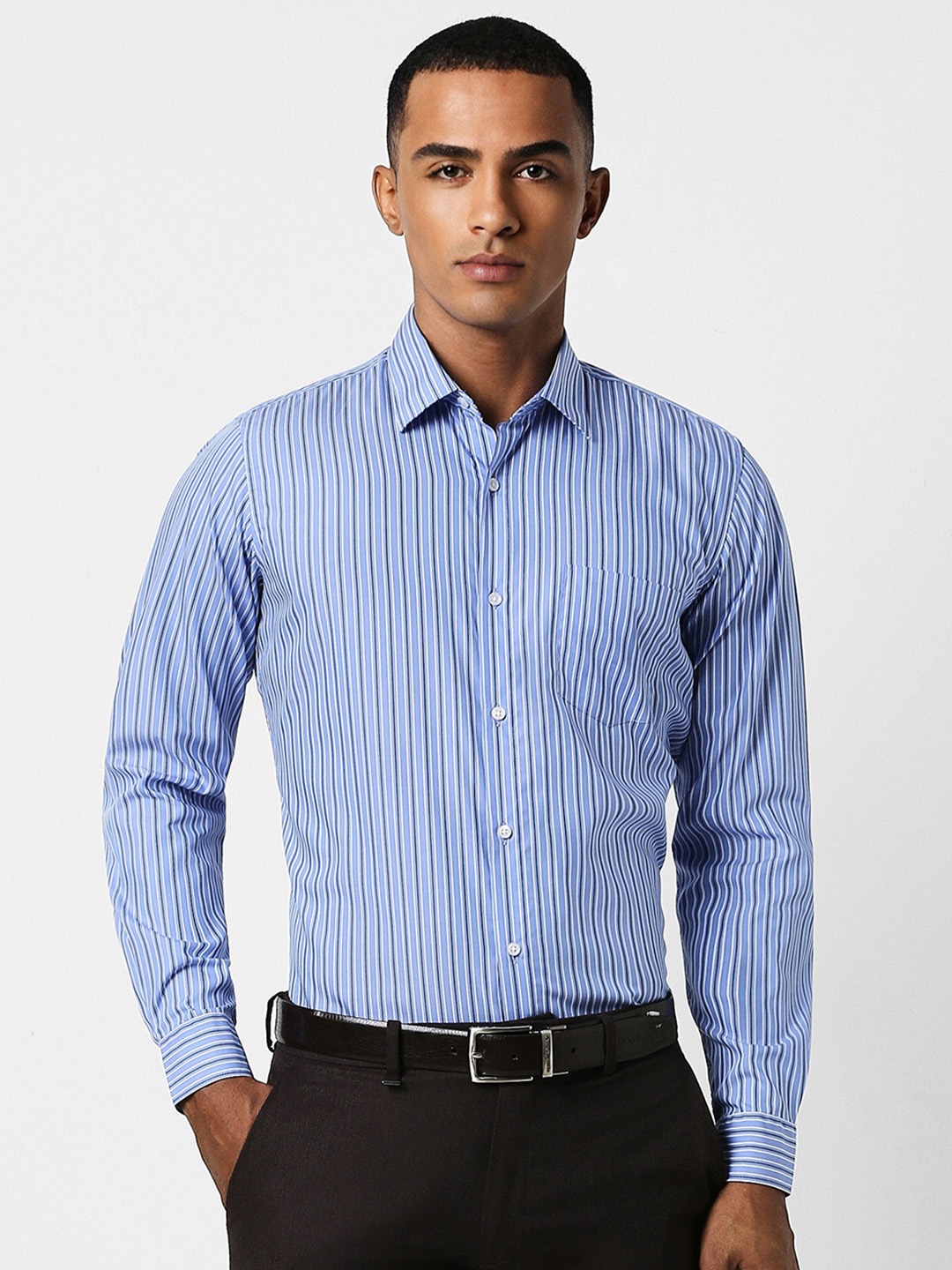 

Peter England Opaque Striped Cotton Formal Shirt, Blue
