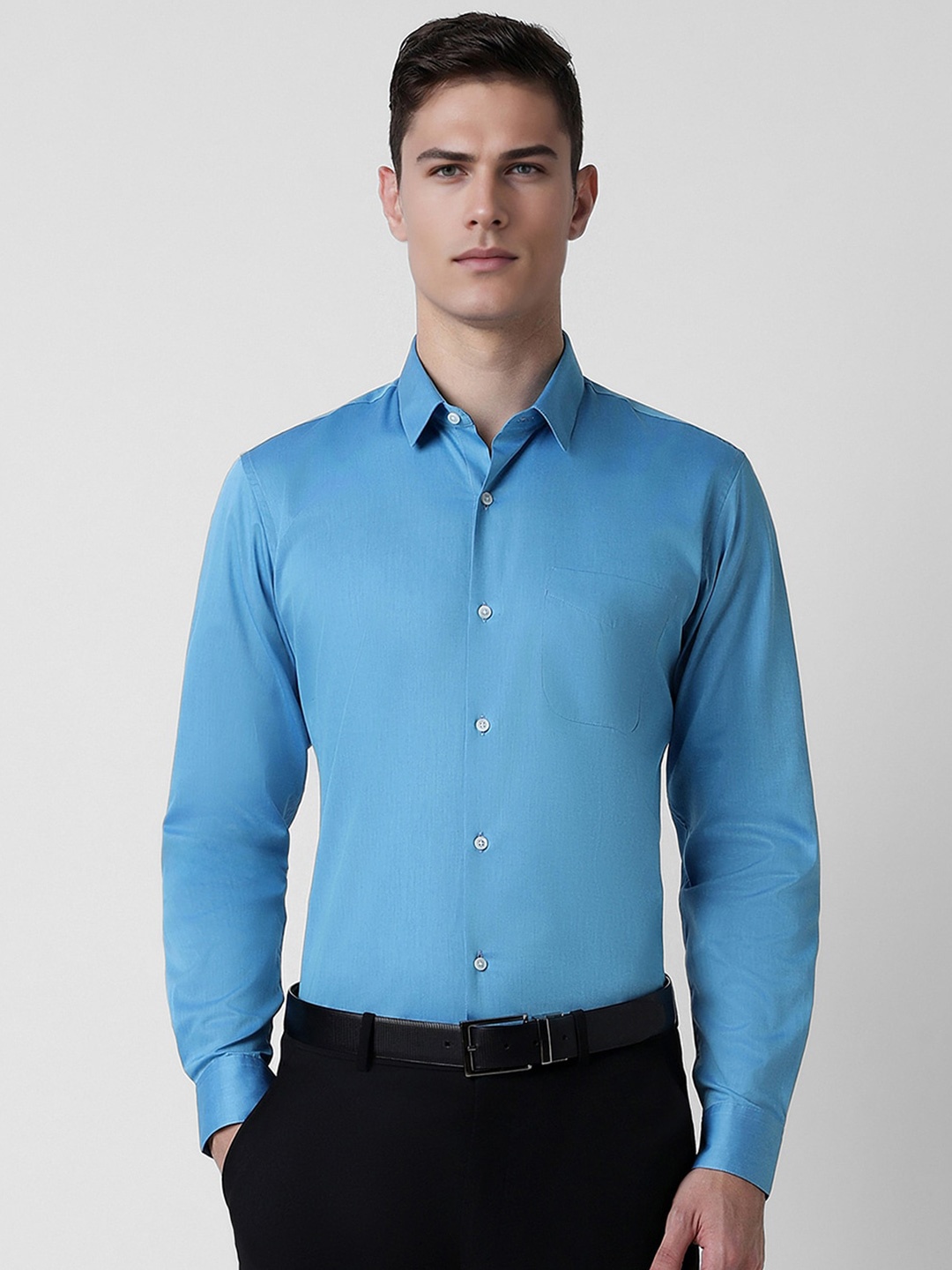 

Peter England Slim Fit Spread Collar Long Sleeves Cotton Formal Shirt, Blue