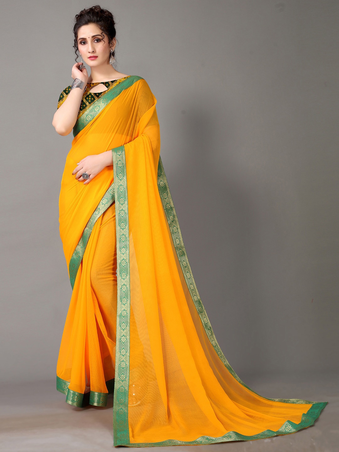 

HRITIKA Printed Border Saree, Yellow