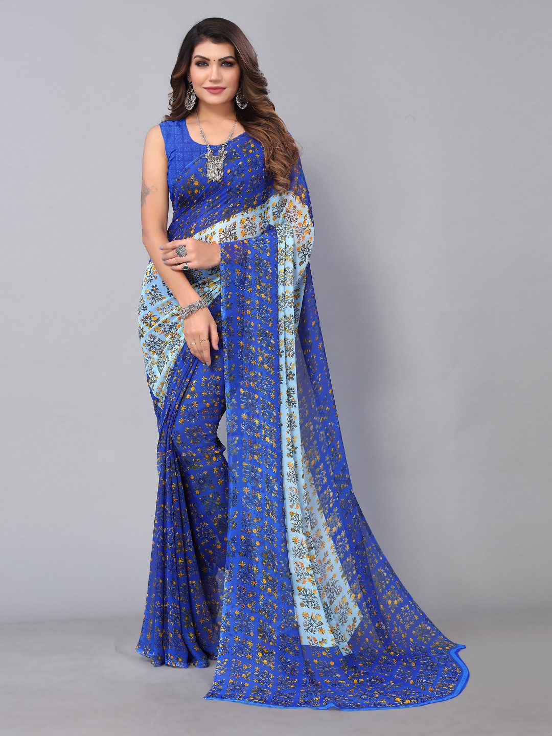

HRITIKA Floral Printed Saree, Blue