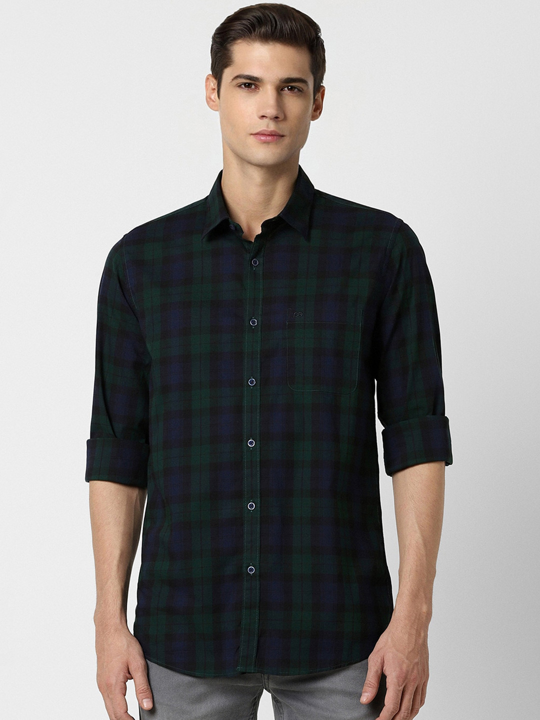 

Peter England Casuals Slim Fit Tartan Checked Long Sleeves Casual Shirt, Black