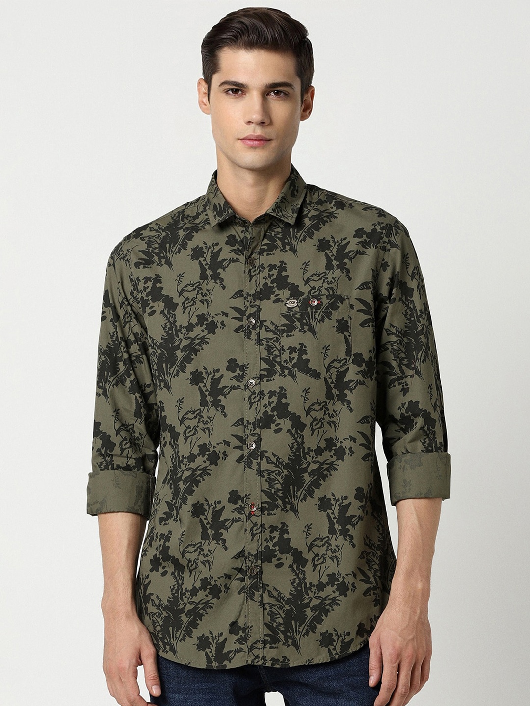 

Peter England Casuals Slim Fit Floral Printed Pure Cotton Casual Shirt, Green