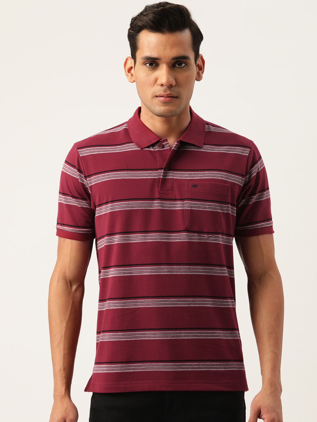

Monte Carlo Striped Polo Collar Pure Cotton T-shirt, Maroon