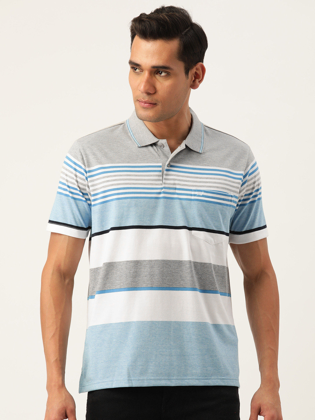 

Monte Carlo Striped Polo Collar Pure Cotton T-shirt, White