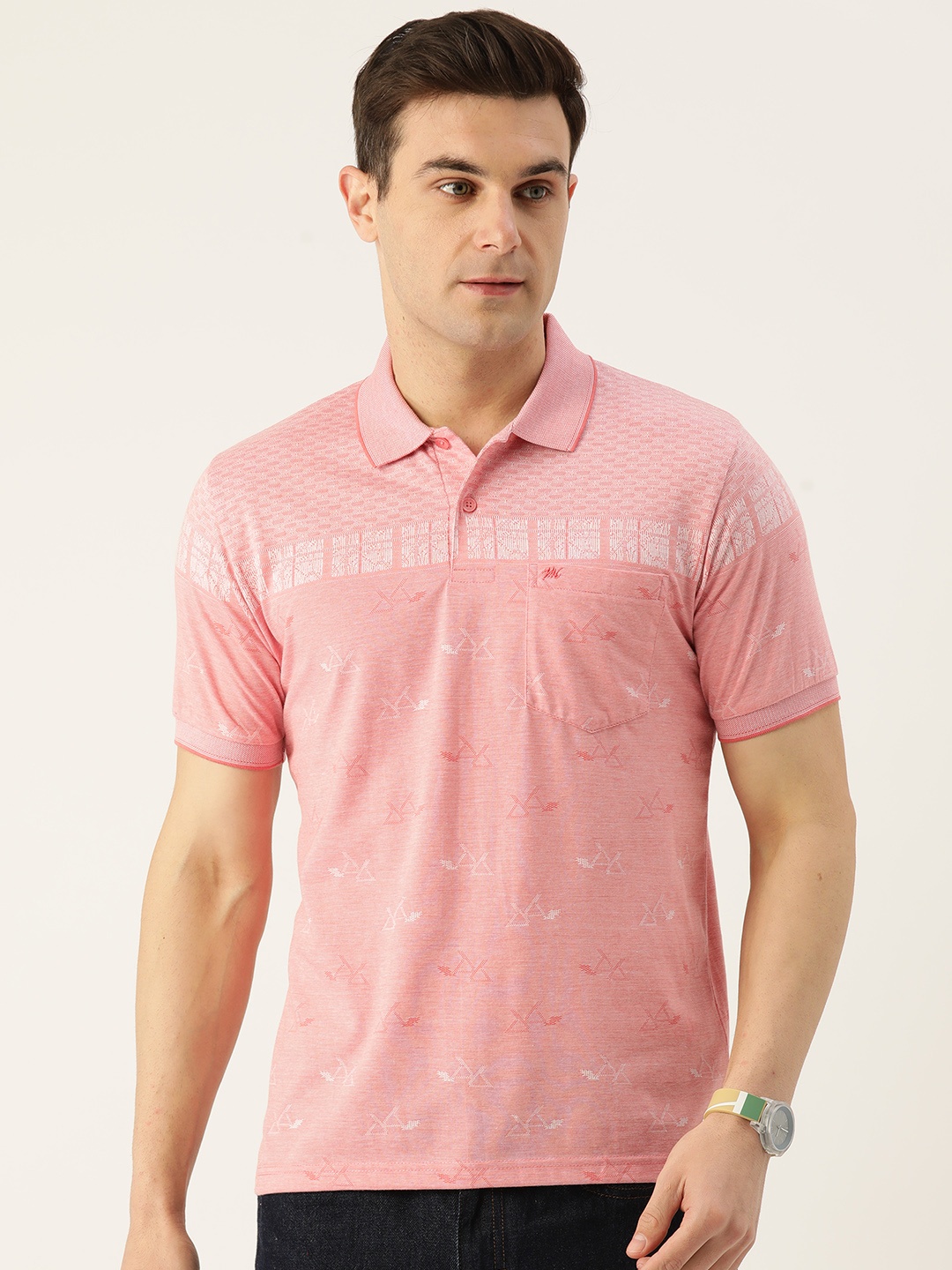 

Monte Carlo Self Design Polo Collar T-shirt, Pink