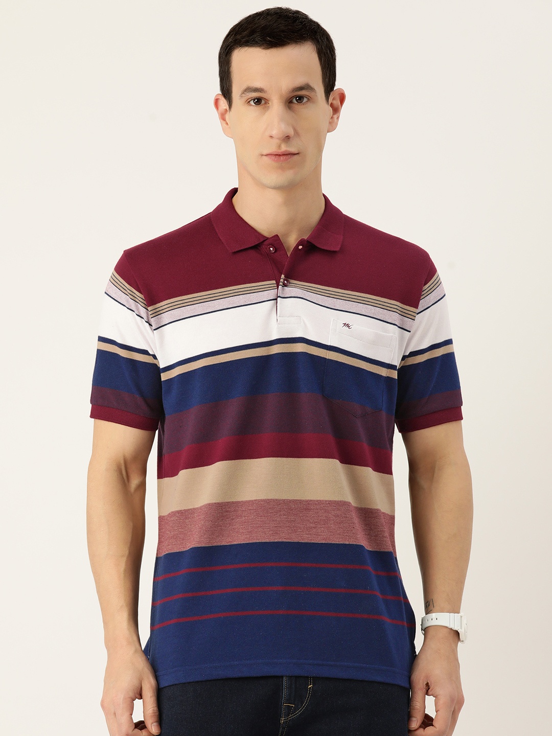 

Monte Carlo Striped Polo Collar T-shirt, Burgundy