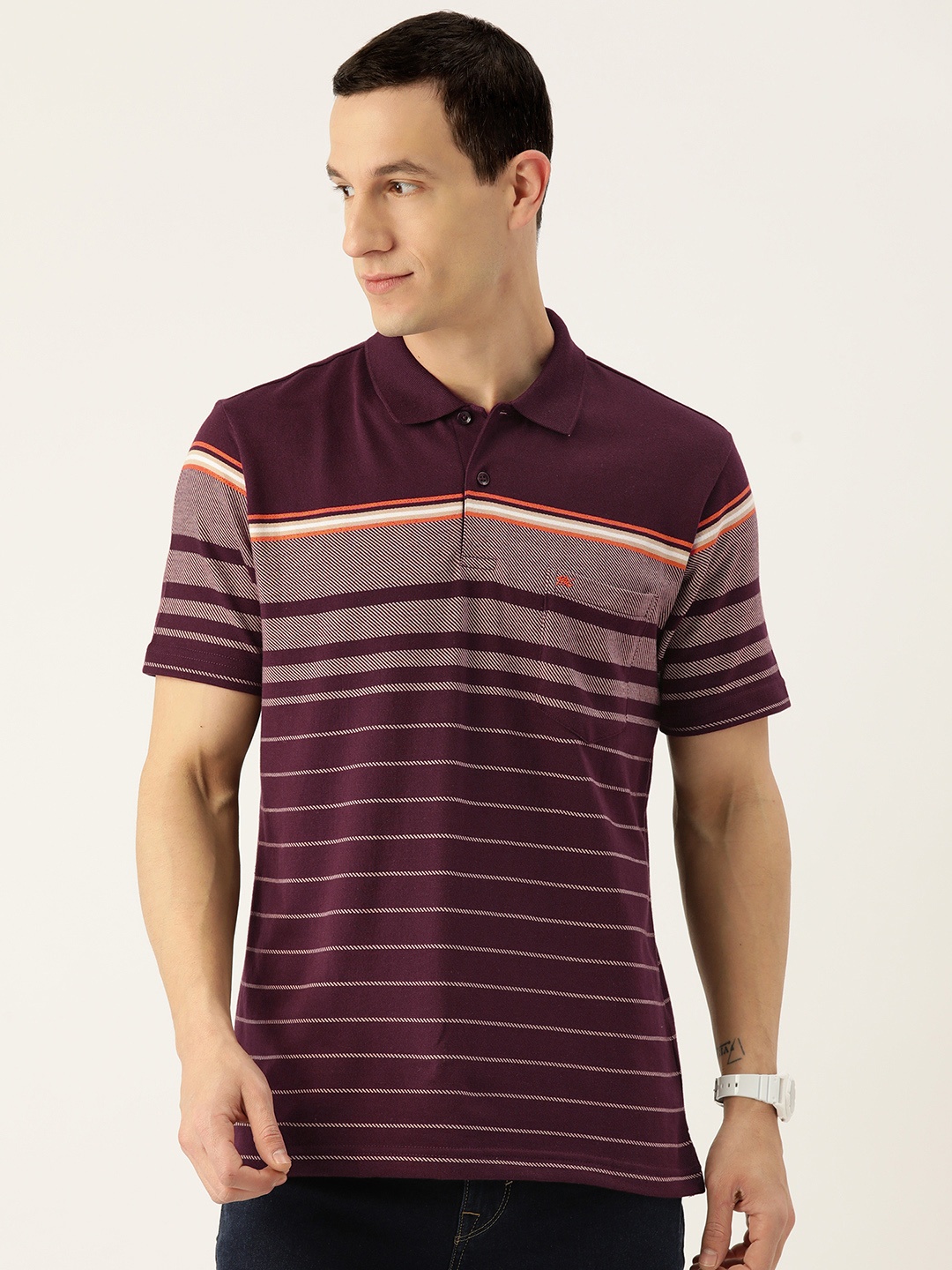 

Monte Carlo Striped Polo Collar T-shirt, Burgundy