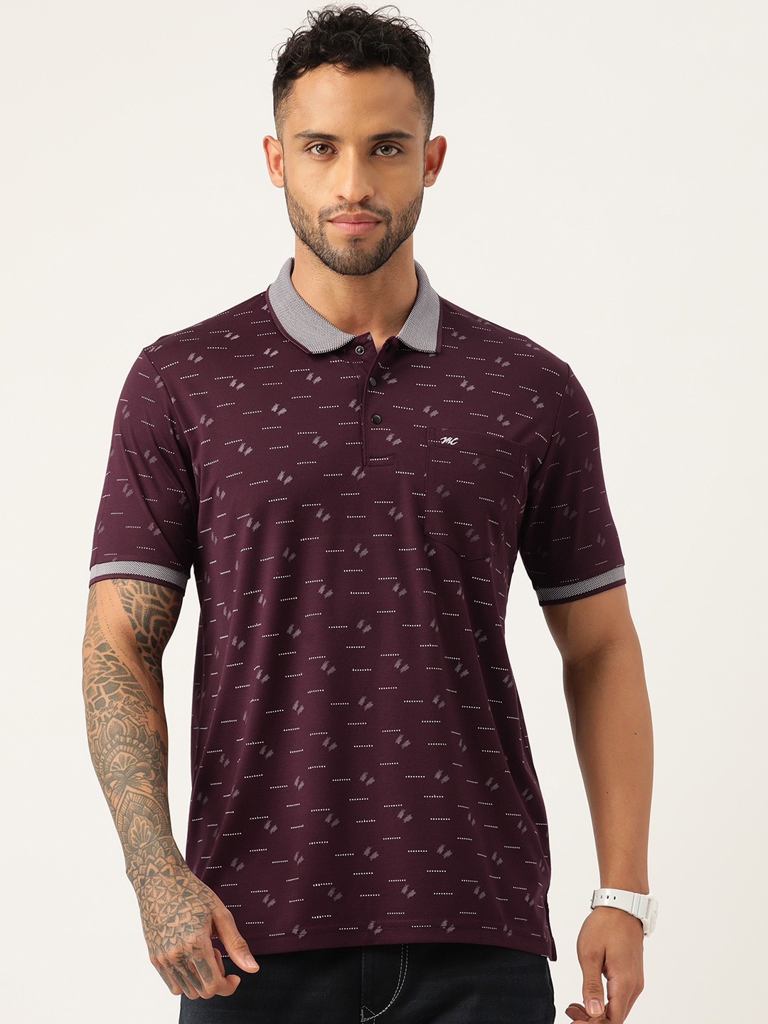 

Monte Carlo Men Printed Polo Collar T-shirt, Burgundy