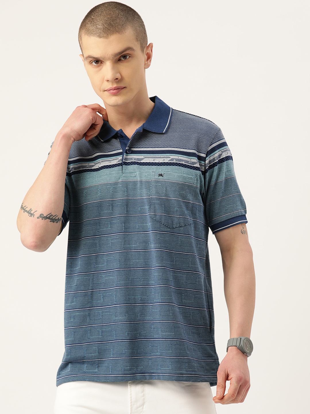 

Monte Carlo Men Striped Polo Collar T-shirt, Blue