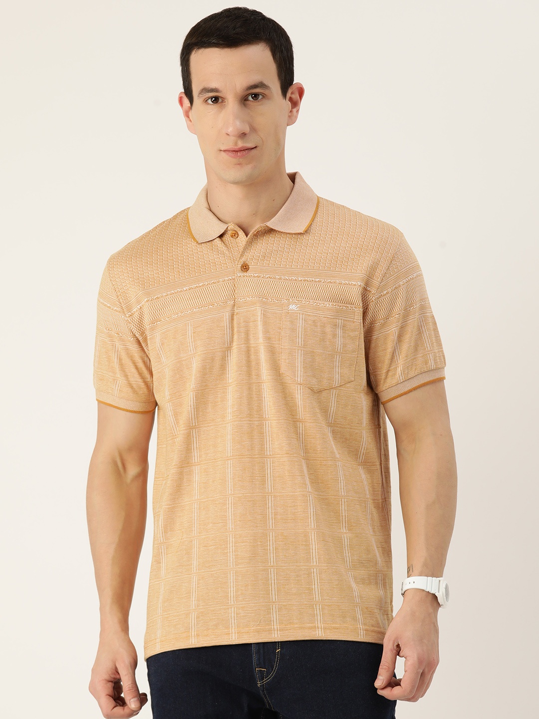 

Monte Carlo Checked Polo Collar Chest Pockets Detailed T-shirt, Orange