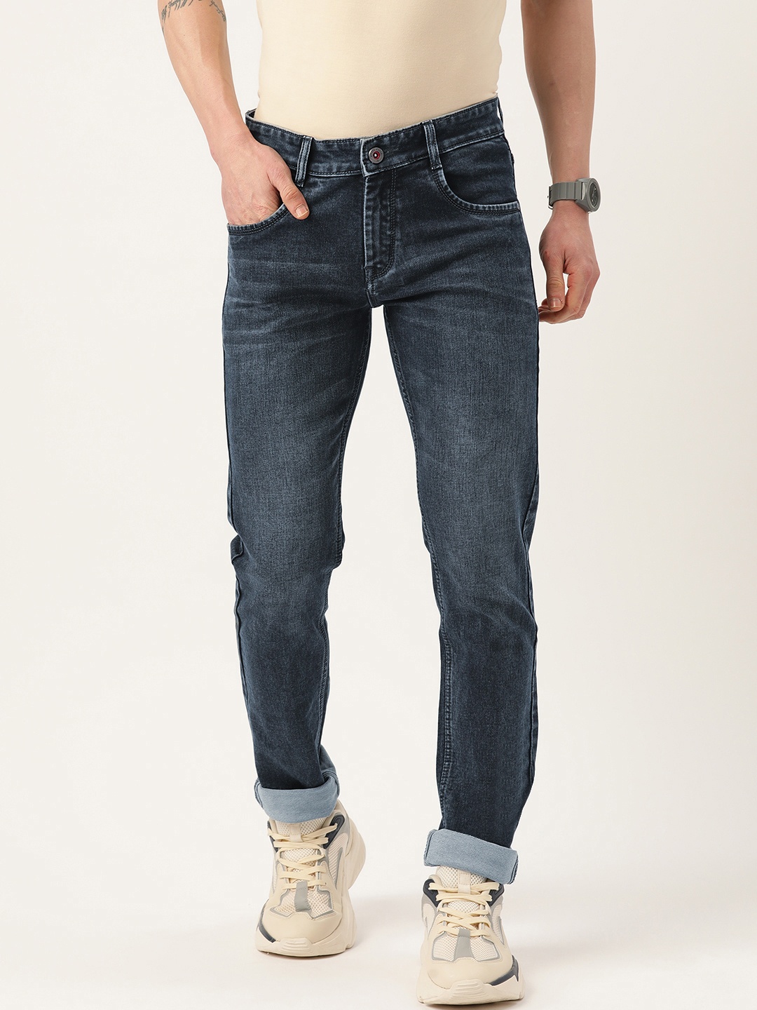 

Monte Carlo Men Slim Fit Light Fade Stretchable Jeans, Navy blue