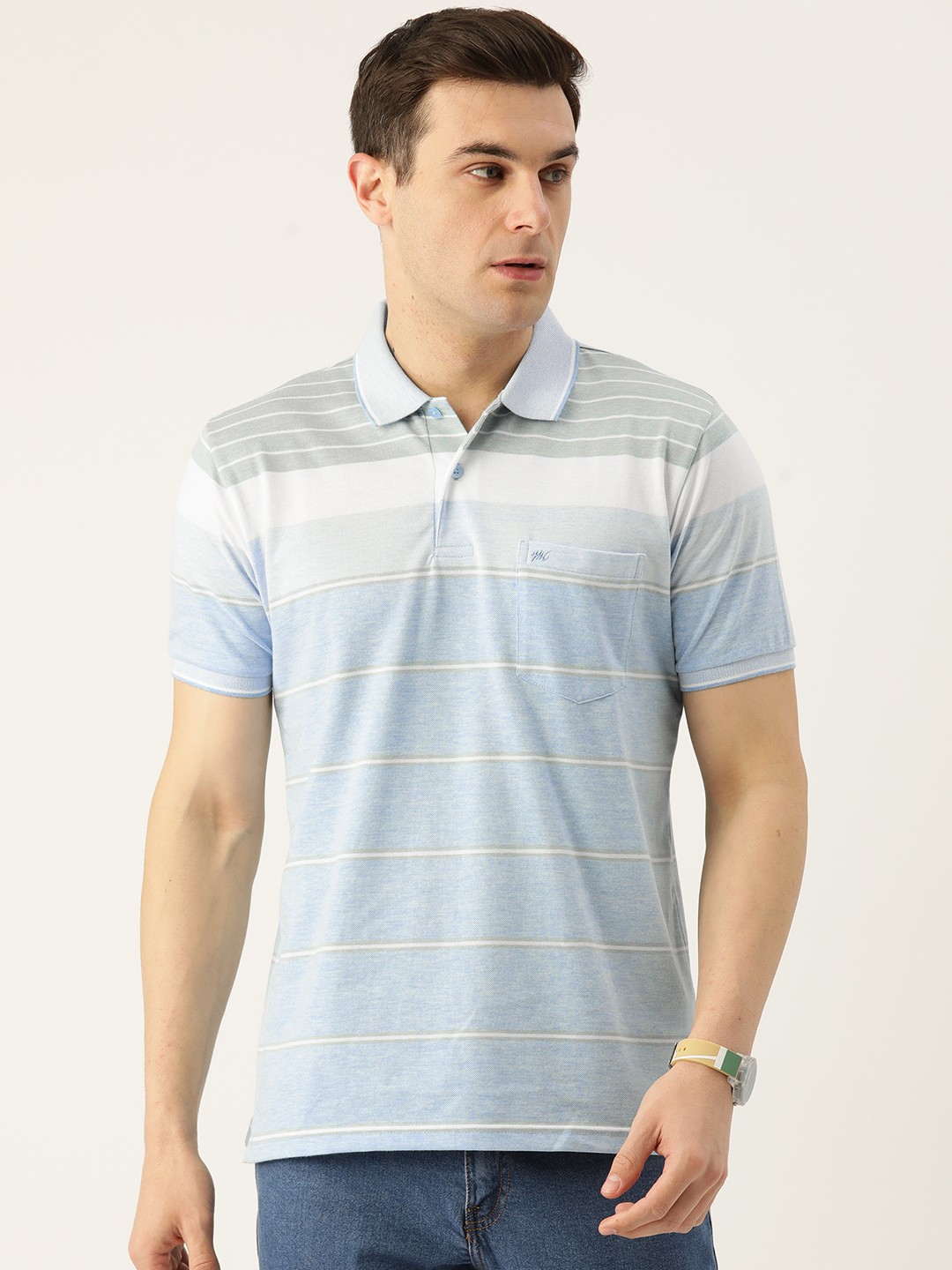 

Monte Carlo Men Striped Polo Collar T-shirt, Blue