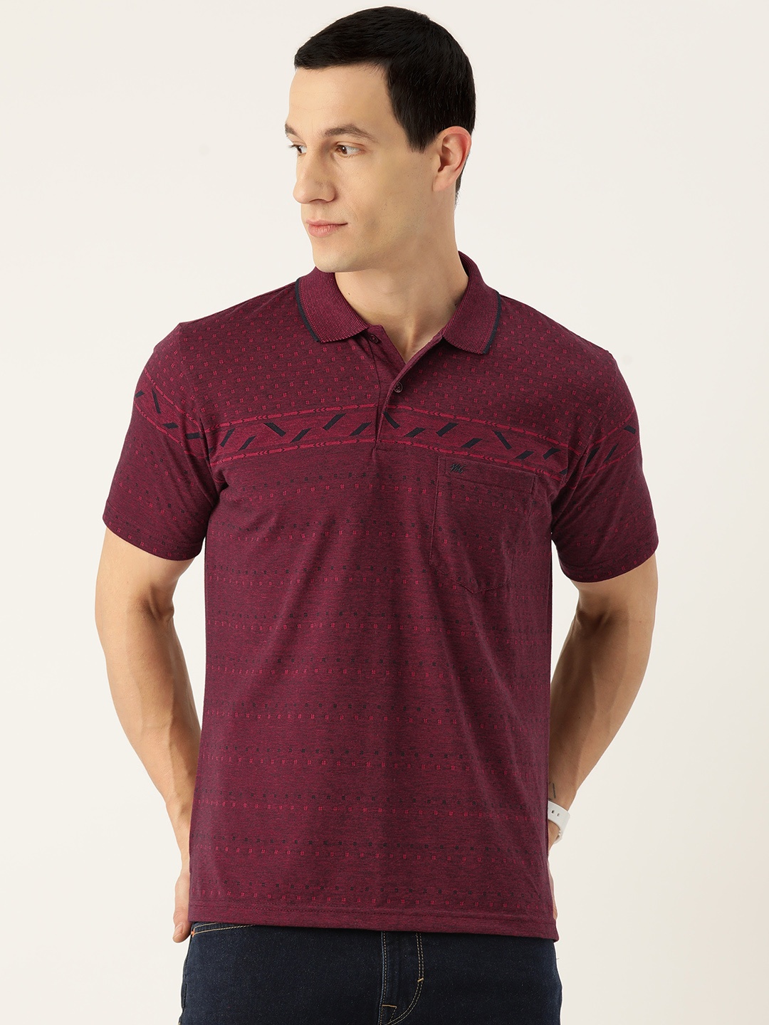 

Monte Carlo Men Woven Design Polo Collar T-shirt, Burgundy