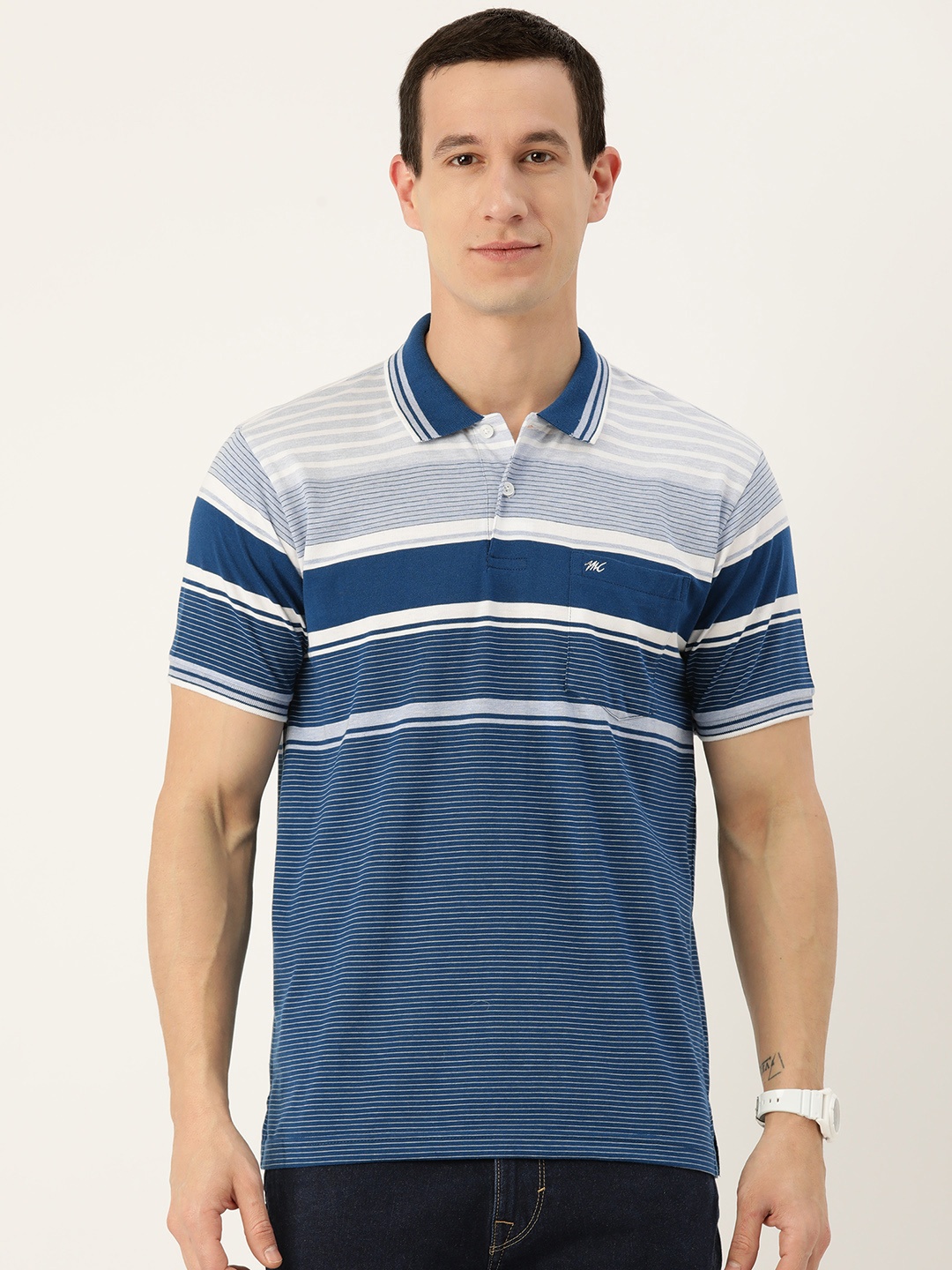 

Monte Carlo Men Striped Polo Collar T-shirt, Teal