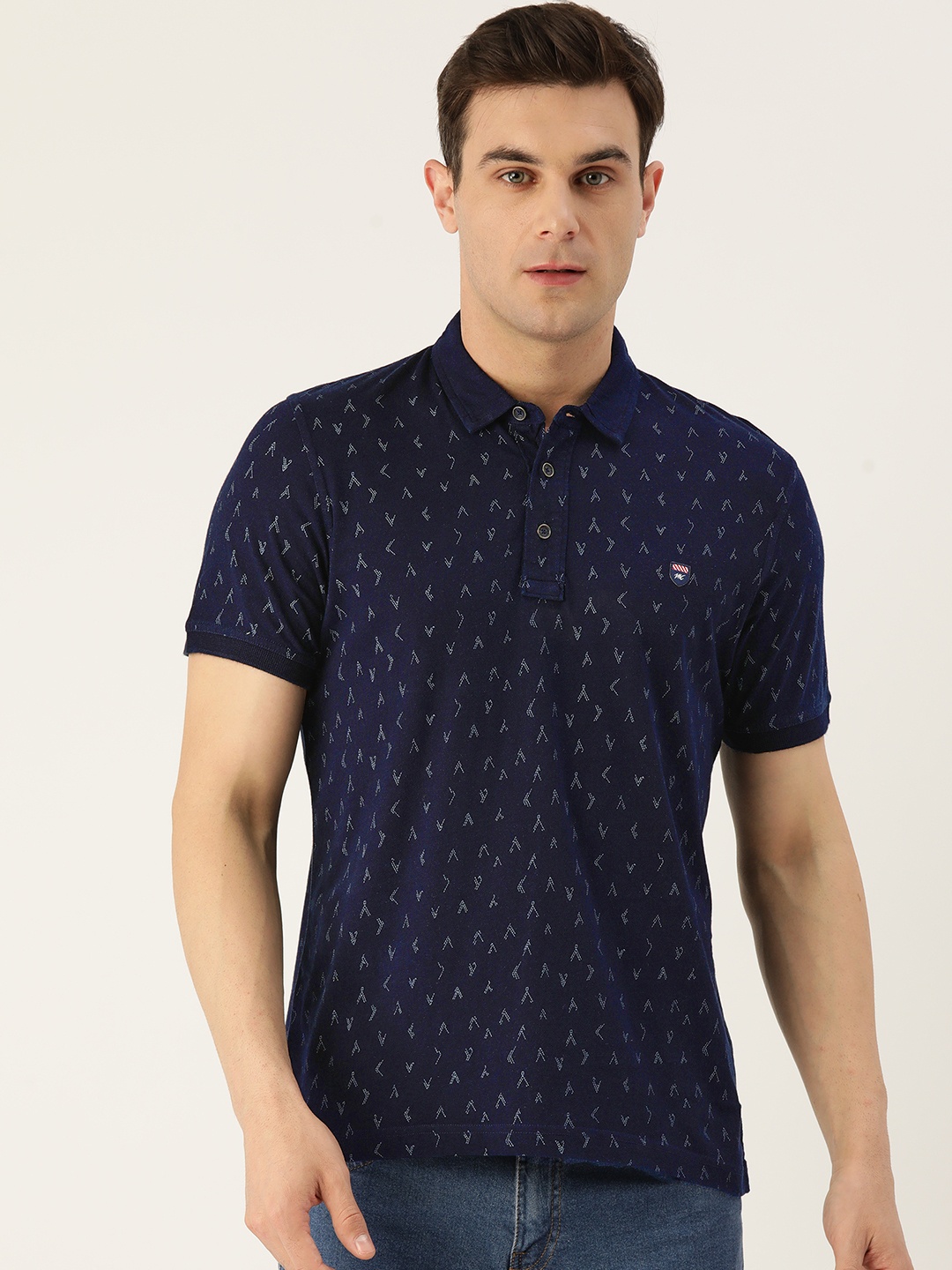 

Monte Carlo Men Printed Polo Collar T-shirt, Navy blue