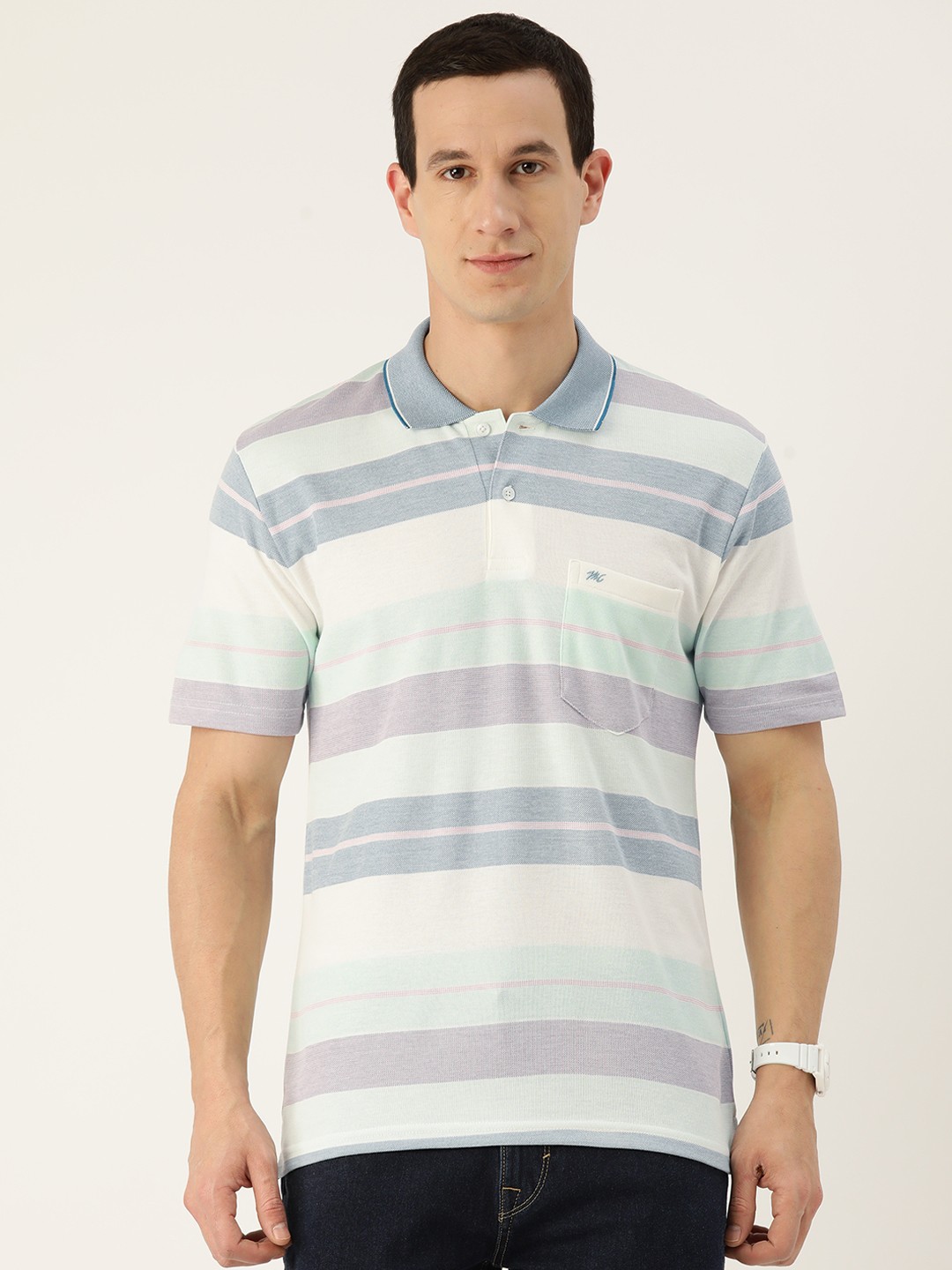 

Monte Carlo Men Striped Polo Collar T-shirt, Blue