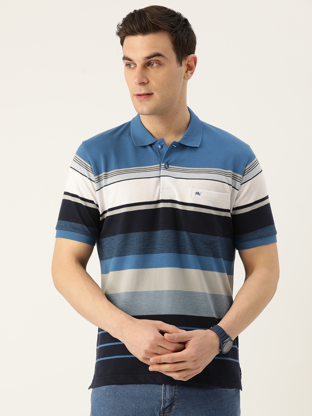 

Monte Carlo Striped Polo Collar Cotton Rich T-shirt, Blue