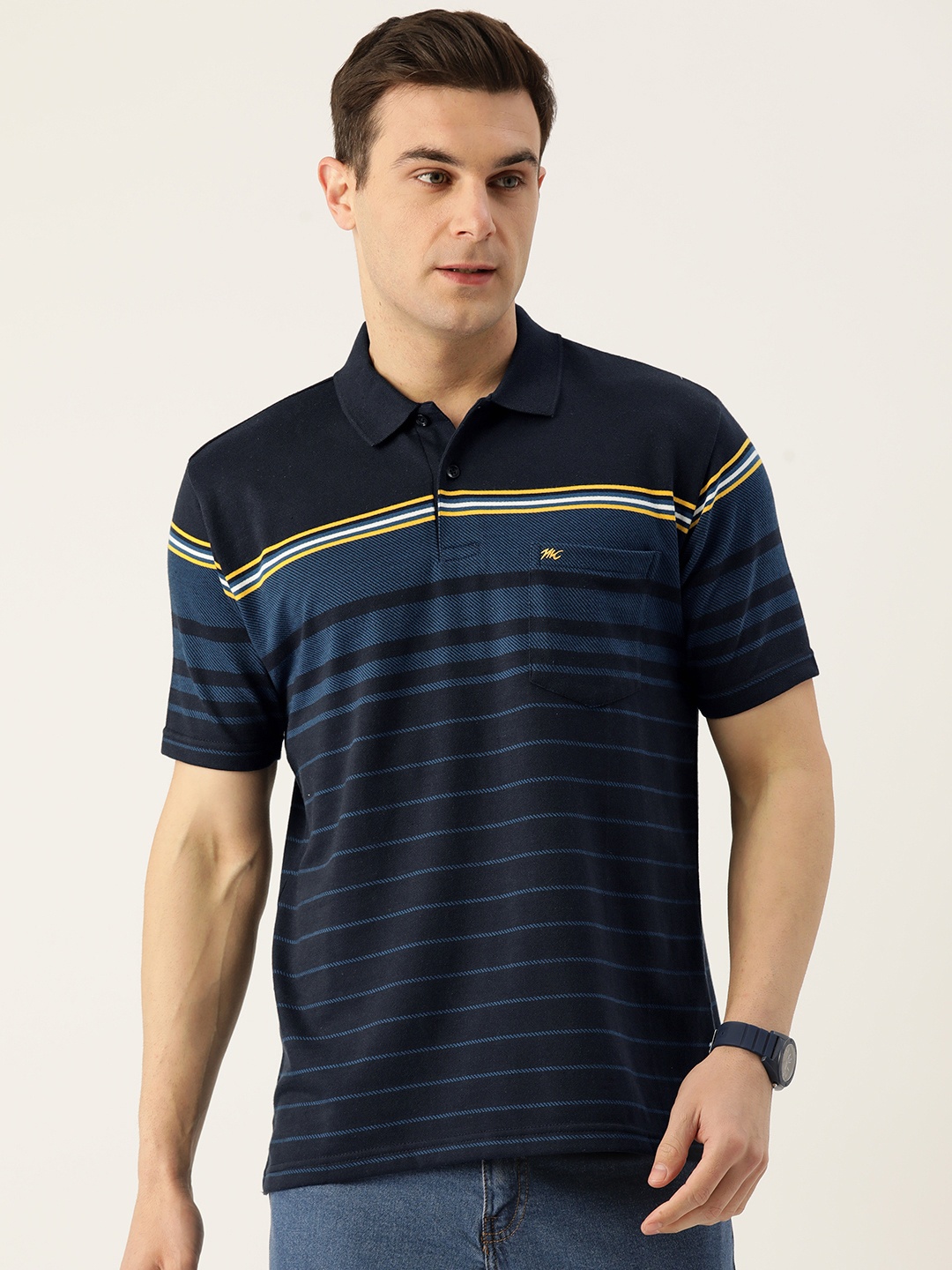 

Monte Carlo Striped Polo Collar Cotton Rich T-shirt, Navy blue