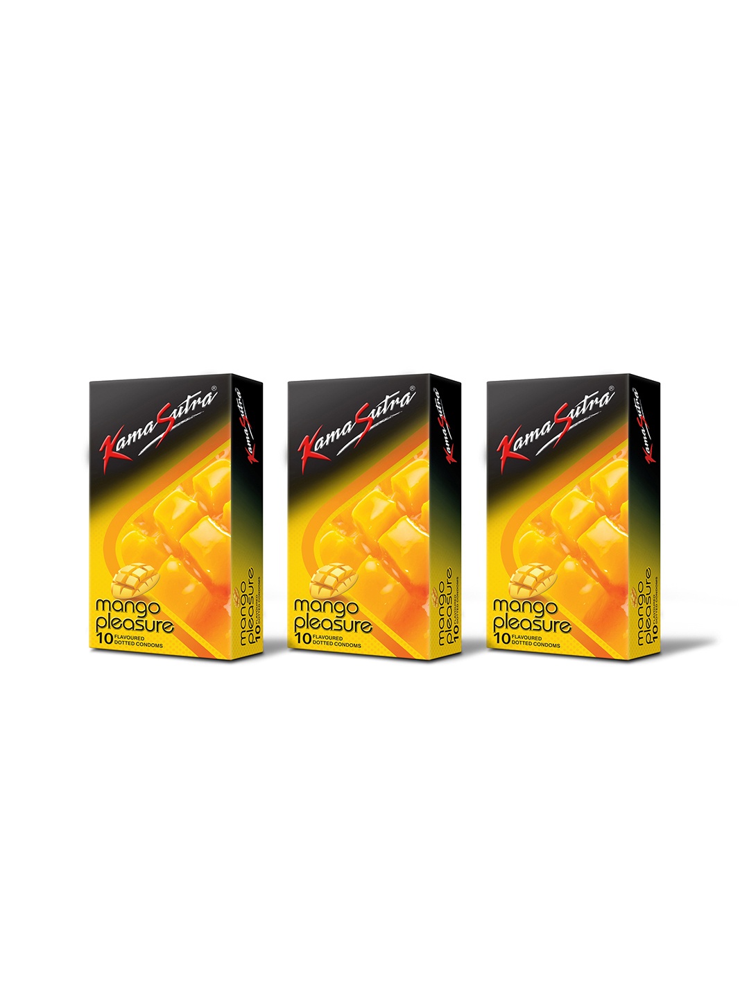 

KamaSutra Set of 3 Mango Pleasure Flavoured Dotted Condoms - 10 Pcs each, Yellow