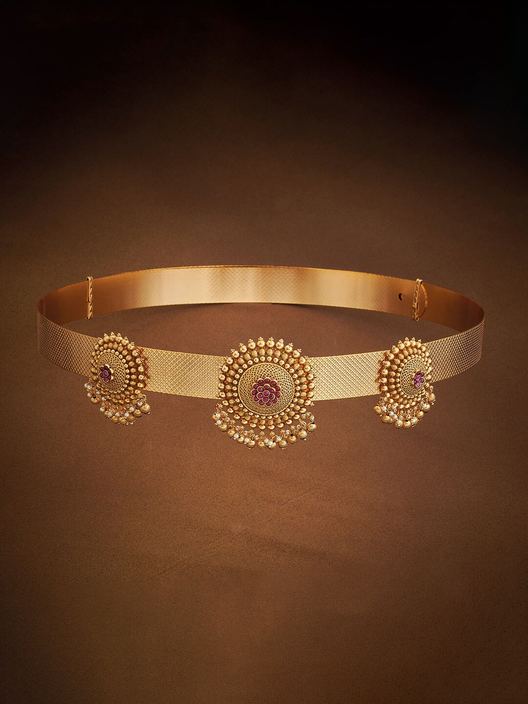 

Kushal's Fashion Jewellery Gold-Plated Stone Studded Kamarbandh, Red
