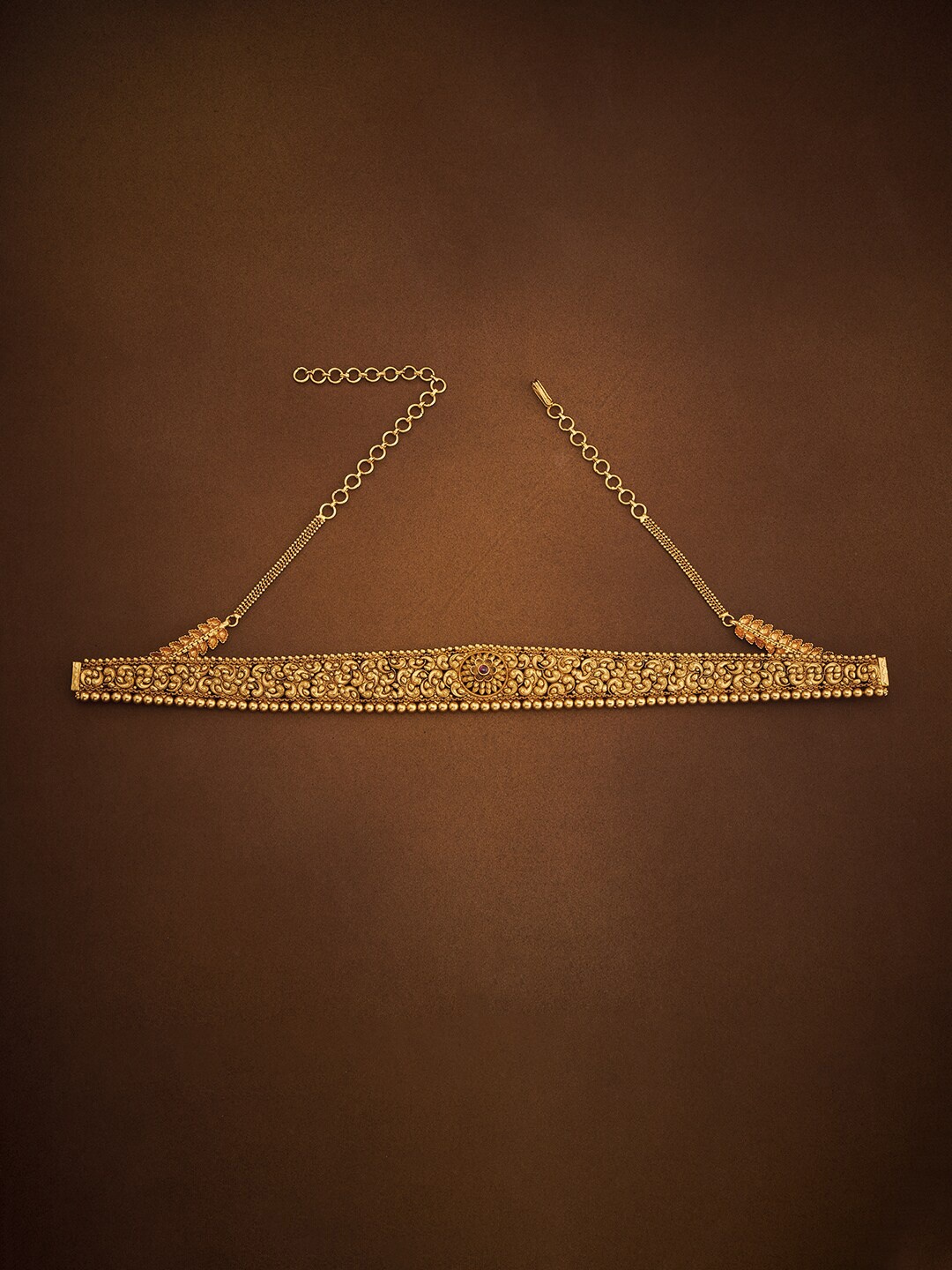 

Kushal's Fashion Jewellery Gold-Plated Red Stone Studded & Beaded Waist Chain