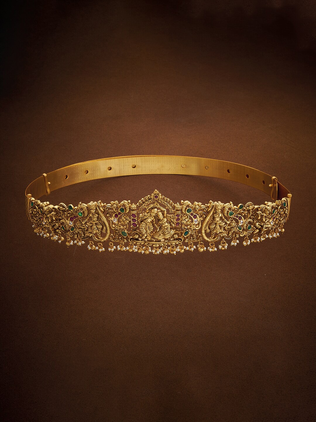 

Kushal's Fashion Jewellery Gold-Plated Stone-Studded & Beaded Kamarband, Red