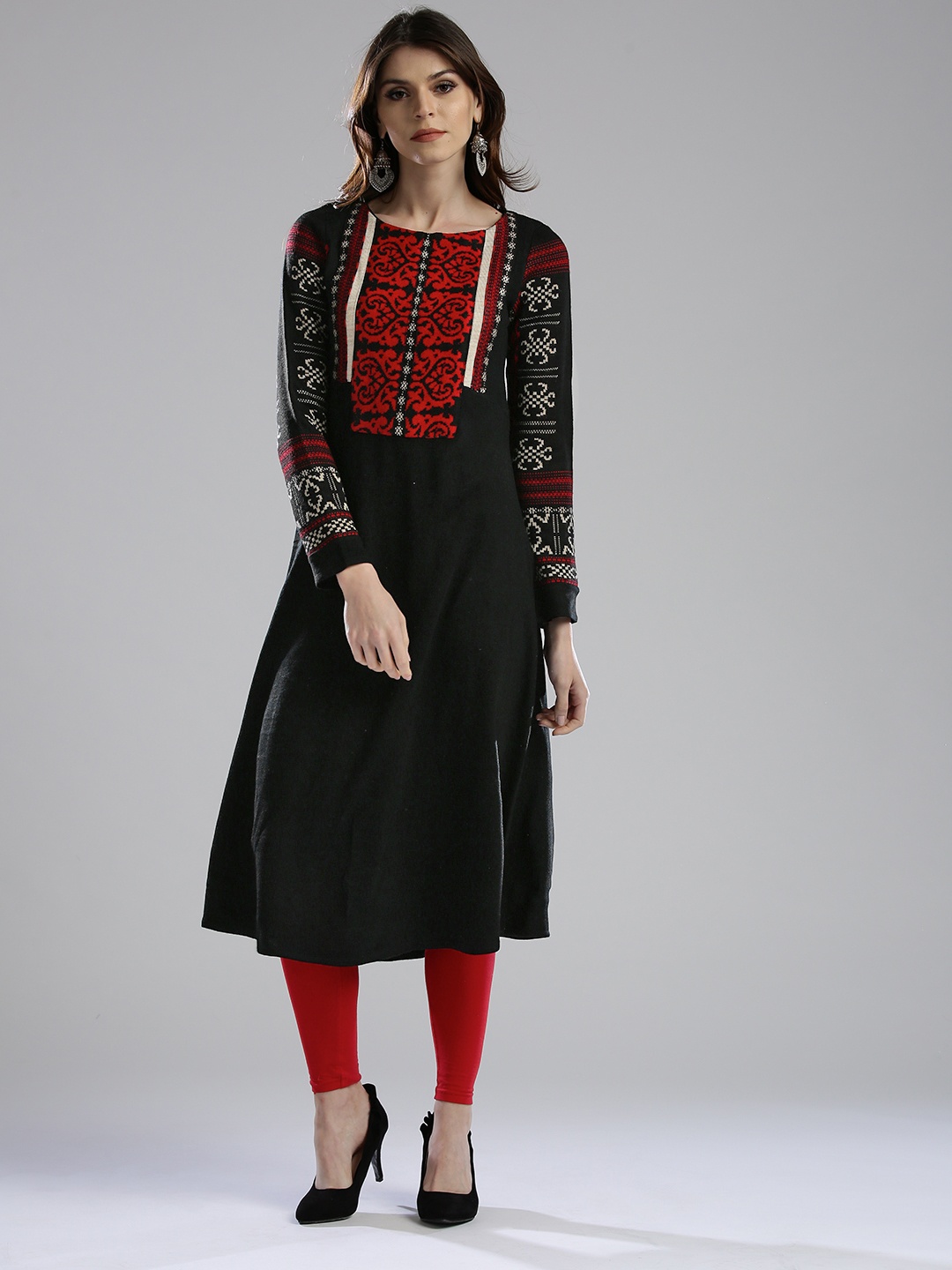 

W Women Black & Red A-Line Kurta