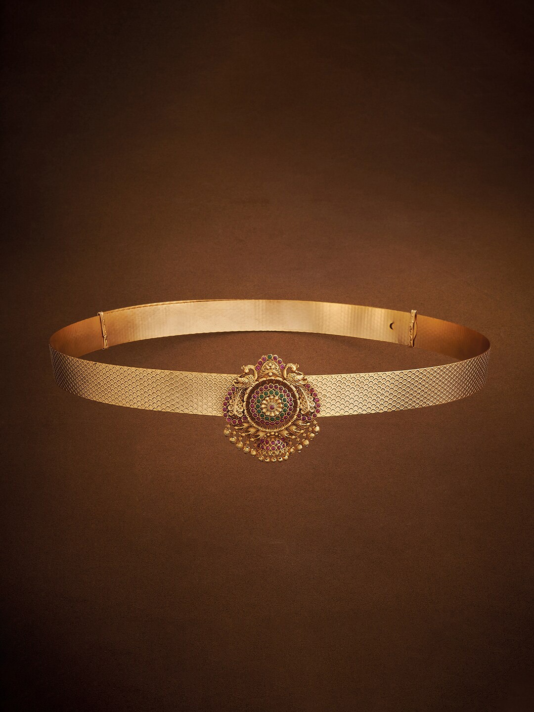 

Kushal's Fashion Jewellery Gold-Plated Stone-Studded & Beaded Kamarband, Red