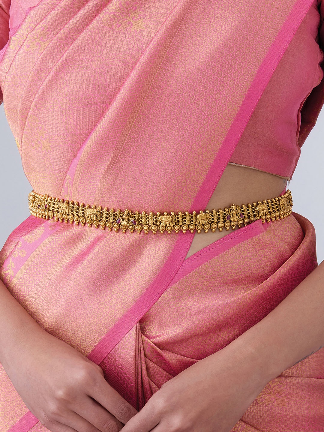 

Kushal's Fashion Jewellery Gold-Plated Stone-Studded Kamarband, Red