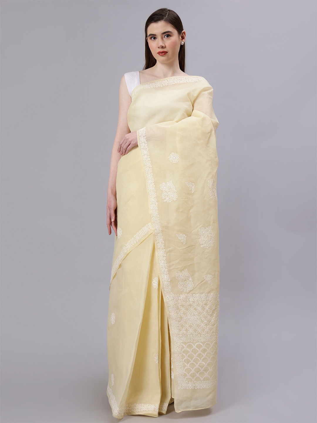 

Seva Chikan Ethnic Motifs Chikankari Saree, Beige