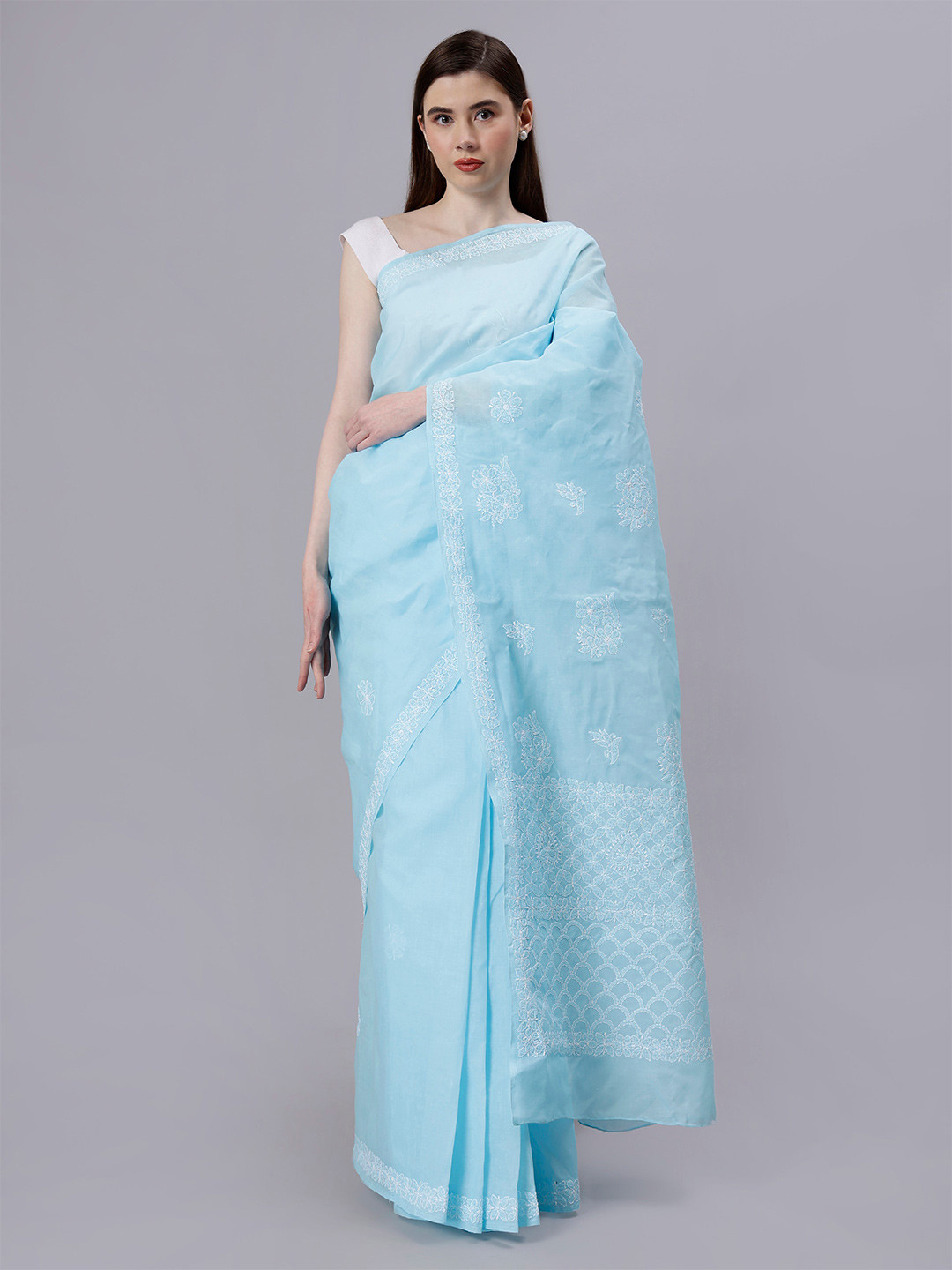 

Seva Chikan Ethnic Motifs Chikankari Saree, Blue