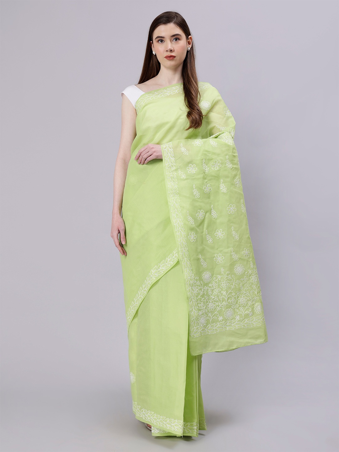 

Seva Chikan Ethnic Motifs Chikankari Saree, Green