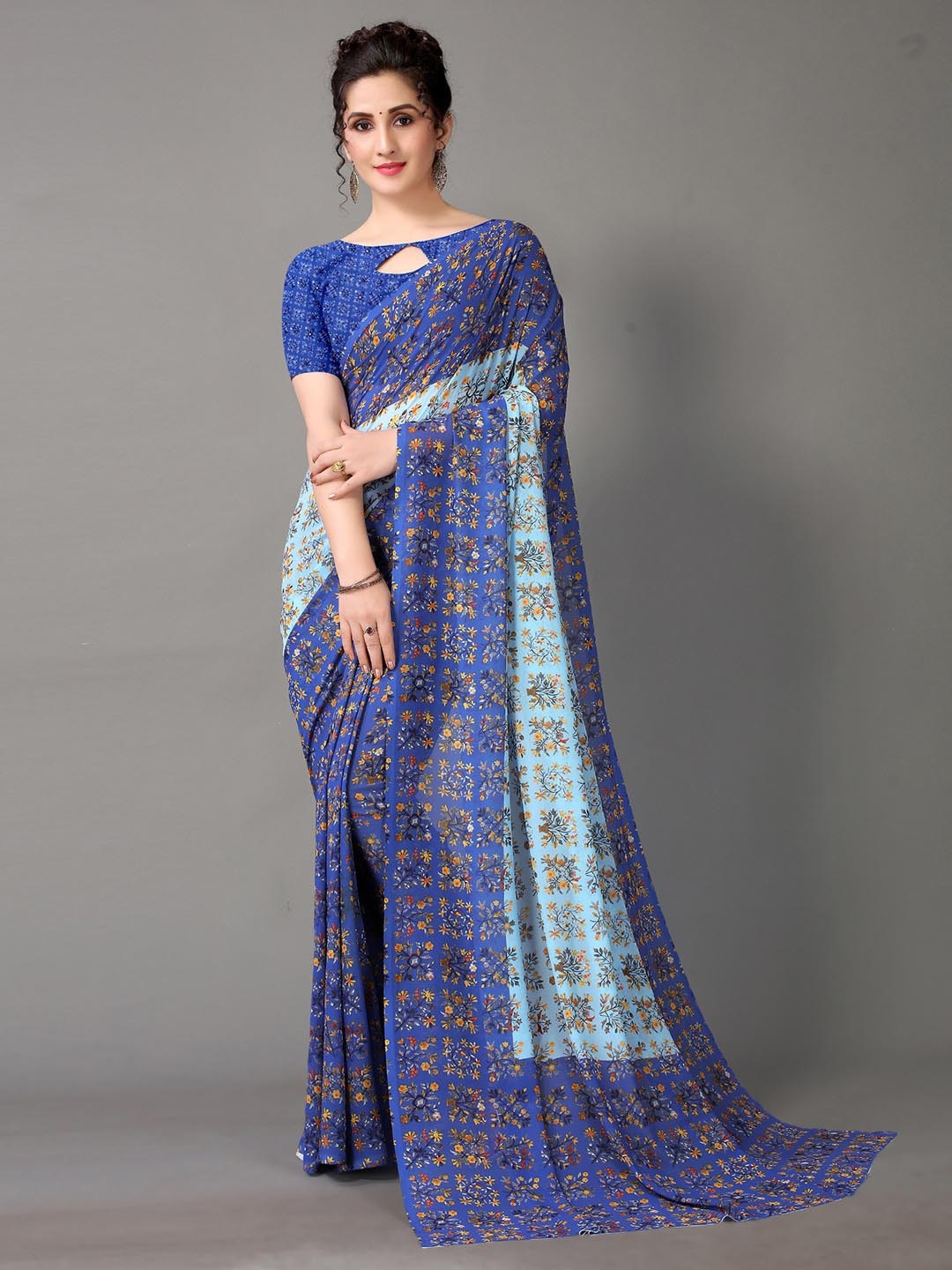 

KALINI Floral Printed Saree, Blue
