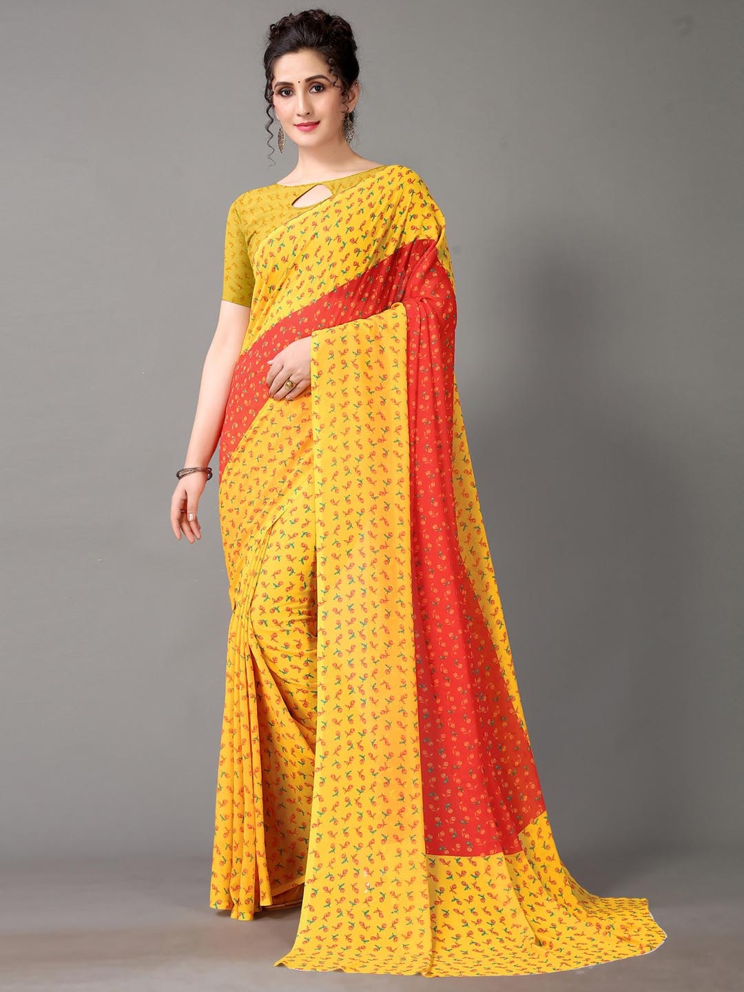 

KALINI Floral Printed Saree, Yellow