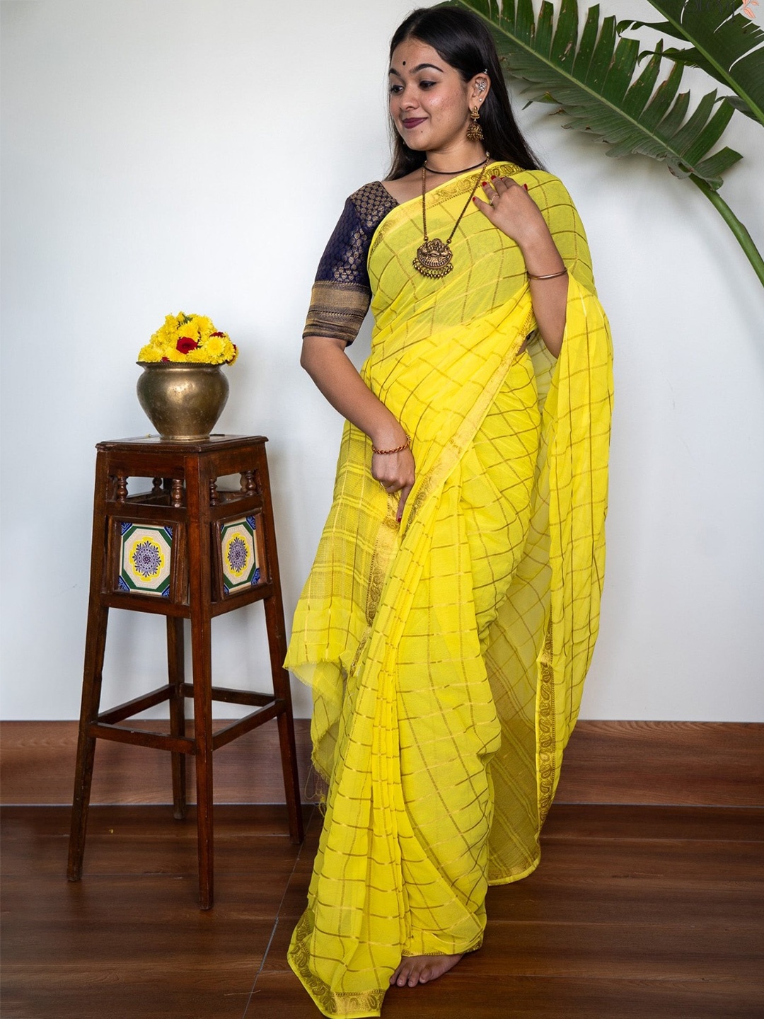 

Nerige Story Woven Design Checked Zari Saree, Yellow