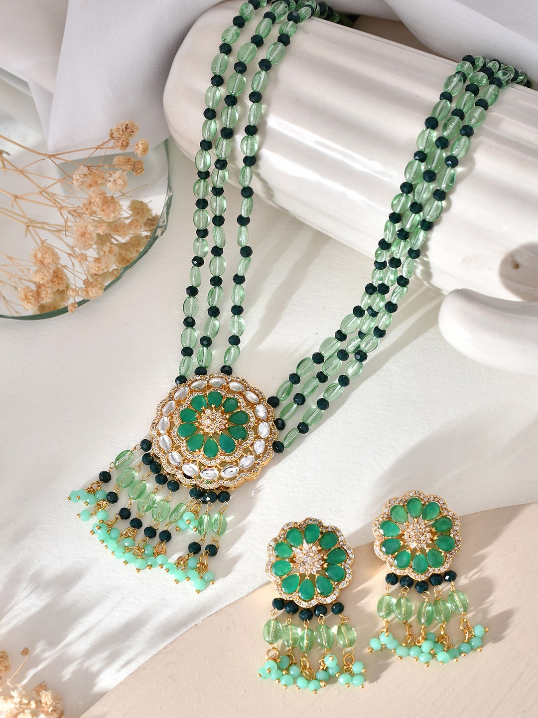 

Silvermerc Designs Gold-Plated Stone Studded & Beaded Jewellery Set