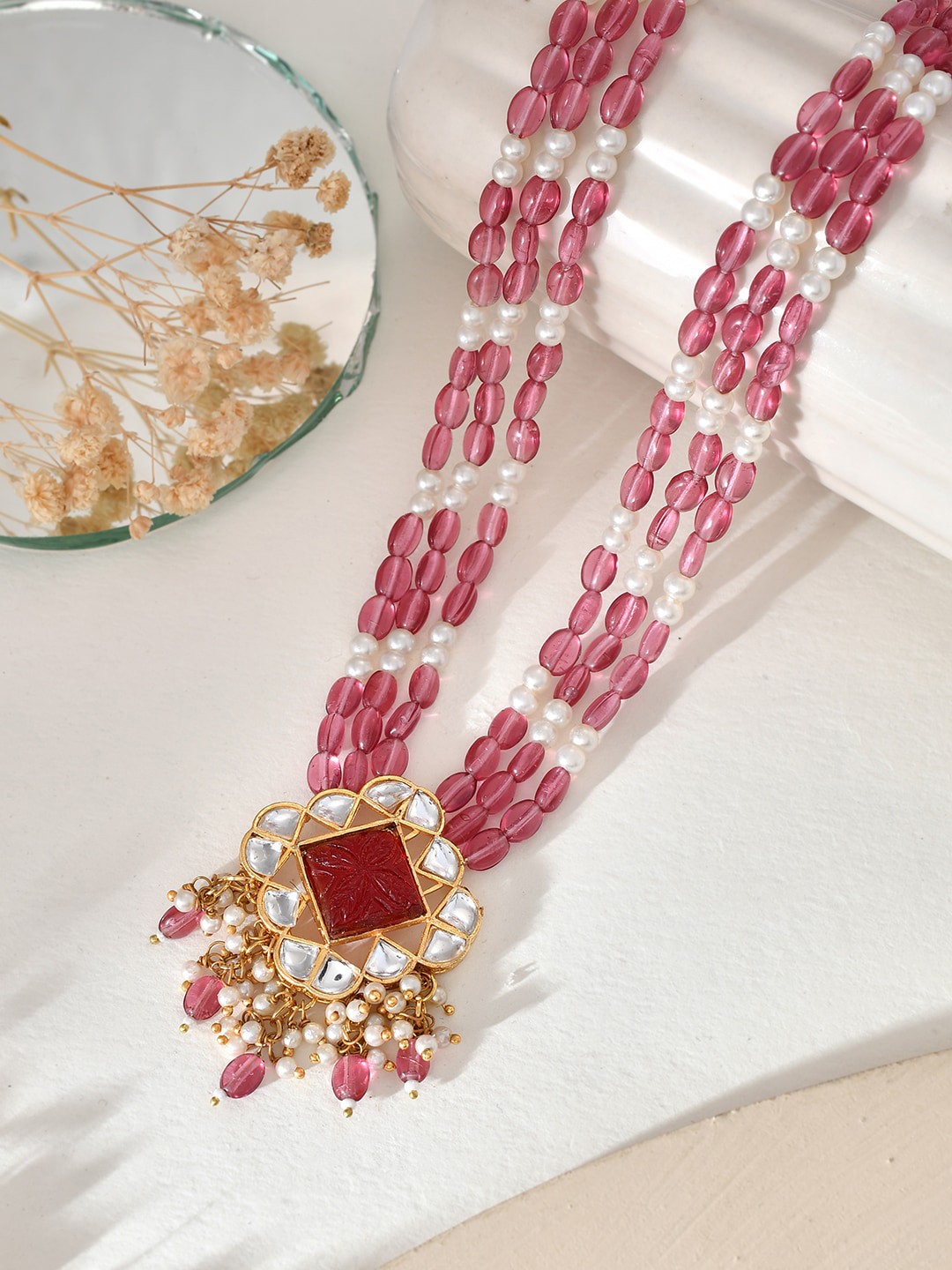

Silvermerc Designs Gold-Plated Artificial Beaded Necklace, Pink