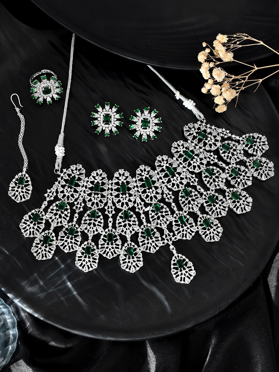 

Silvermerc Designs Silver-Plated AD Studded Jewellery Set