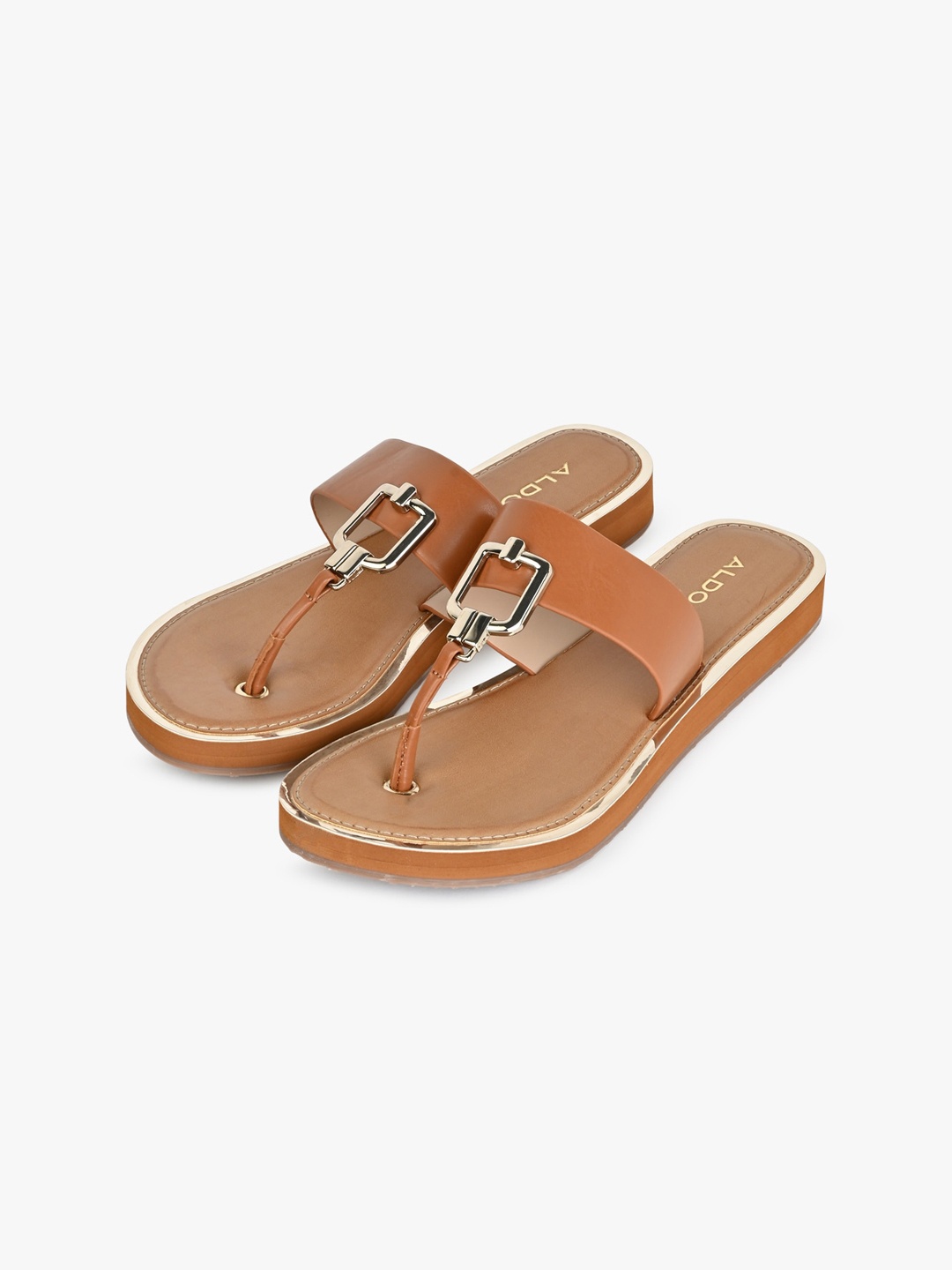 

ALDO Buckle Detailed T-Strap Flats, Brown
