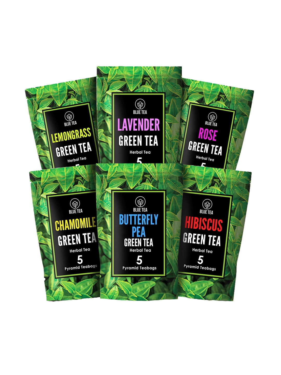 

BLUE TEA Pack Of 6 Green Tea Assorted Sampler Tea