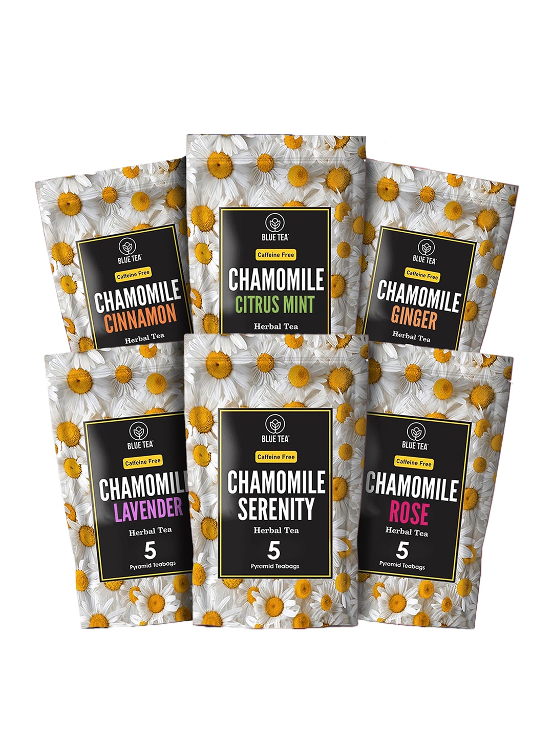 

BLUE TEA Pack Of 6 Chamomile Assorted Herbal Sampler Tea - 30 bags, Yellow