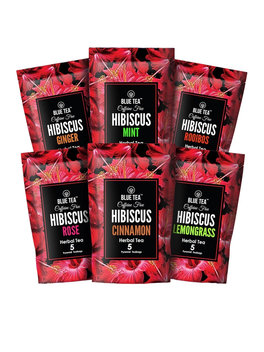 

BLUE TEA Pack Of 6 Hibiscus Assorted Herbal Sampler Tea, Red