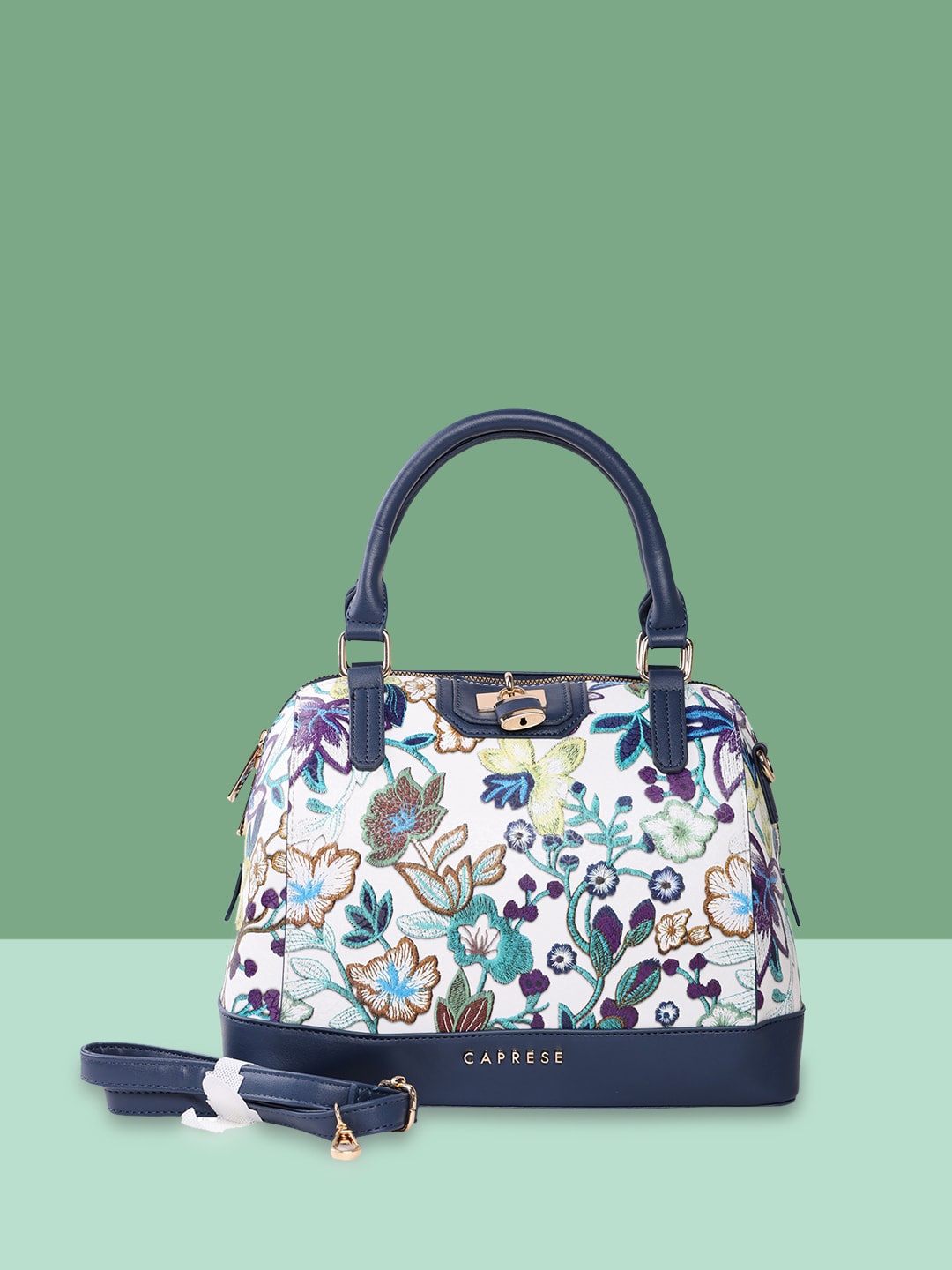

Caprese Floral Embroidered PU Structured Handheld Bag, White
